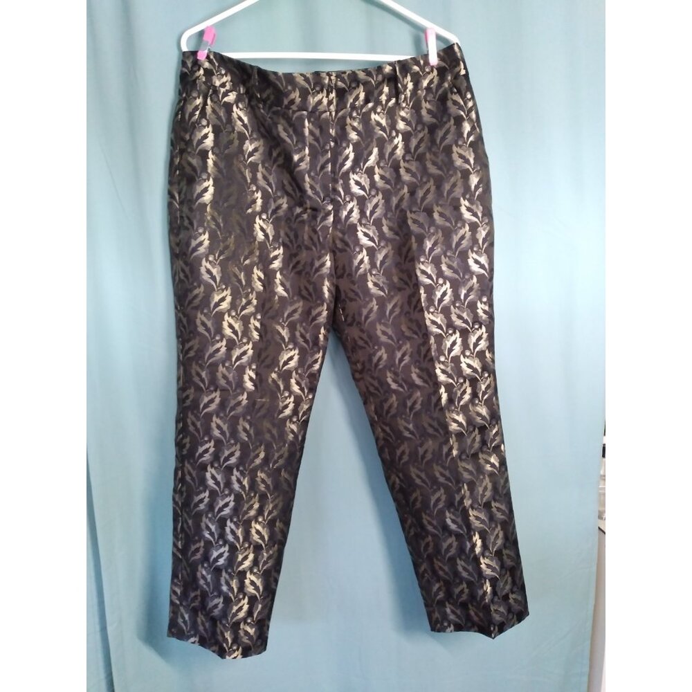 Ann Taylor Factory Brocade Signature Fit Slim Ankle Pants 10 Black Gold Floral